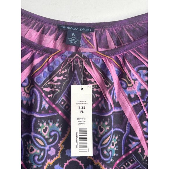 Westbound Top Womens PL Petite Large Scoop Neck Cold Shoulder Purple Print New - Picture 5 of 6
